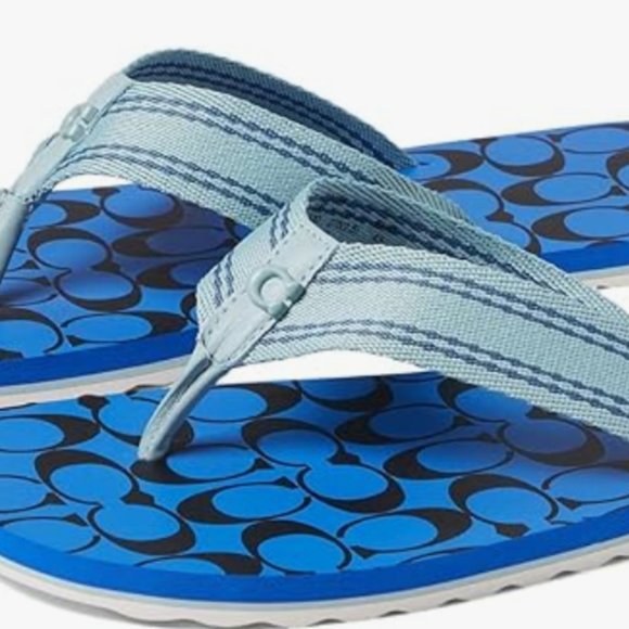 (NEW) COACH Signature Webbing Flip-Flop Blue Fin/Black Print - Picture 2 of 7